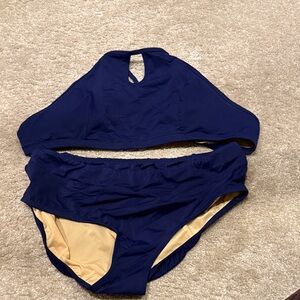 Cabana Life, size LG navy Blue Women's Swim Set